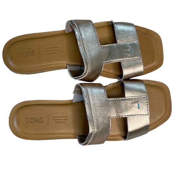Toms Leather Slide Sandal in platinum H-shaped band 8.5 - Picture 2 of 15